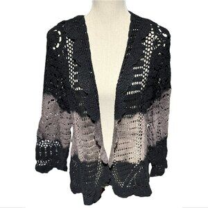 🆕 Handmade Crochet Jacket Black & French Brown Boho Chic Cardigan 100% Cotton